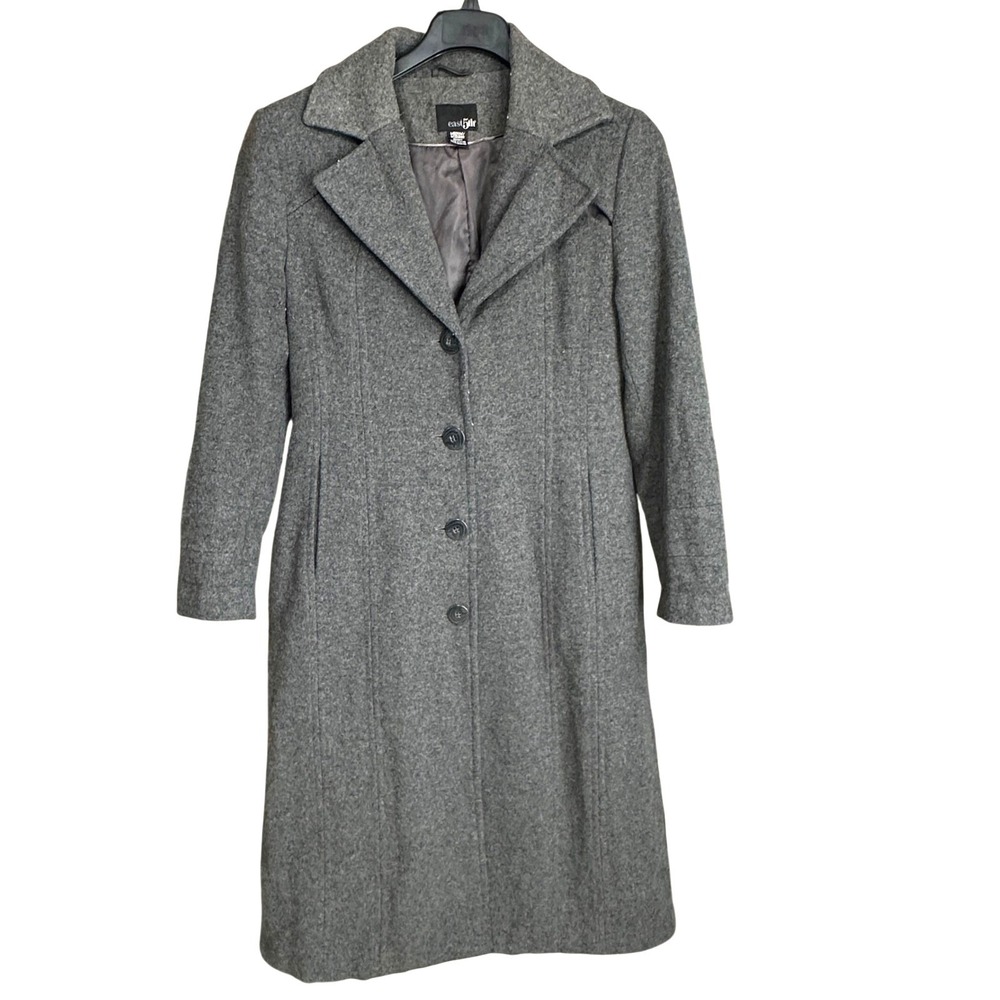 East 5th Trench Coat Women Medium Gray Solid Tailored Fit Cashmere Wool Blend
